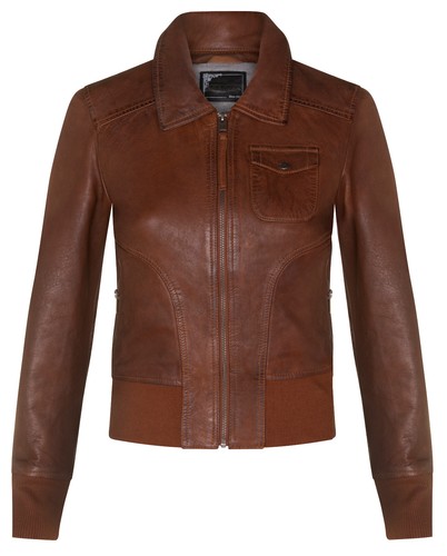 Donna marroncino pelle bomber - marroncino,