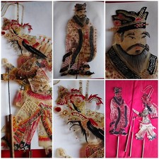 Antica Coppia Marionette Cinesi Teatro Delle Ombre Rari CONFUCIO e IMPERATRICE 