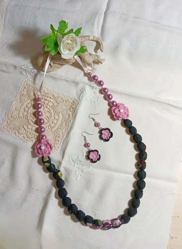 Set collana stoffa nera e - set,