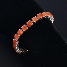 Bracciale Tennis Tondo Argento Sterling 925 Pietra Preziosa Corniola...