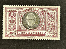 REGNO D'ITALIA 1923-MANZONI - 5 lire - nr. 156 timbrato, firmato