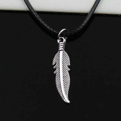 Collana nera piuma corda - piuma, in
