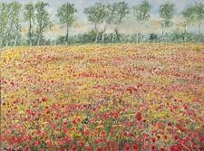 A meadow of spring flowers and poppies Michele Cascella Olio su Tela Opera Unica