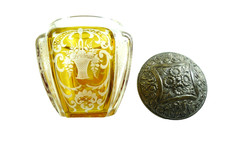 ANTICO VASO CRISTALLO DI BOEMIA INCISO A FIORI COPERCHIO ARGENTO FINE XIX SEC.