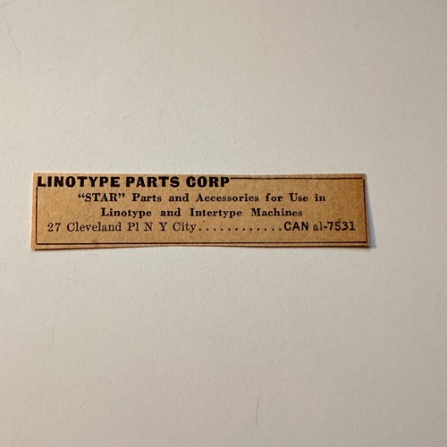Linotype parts corp star - linotype,