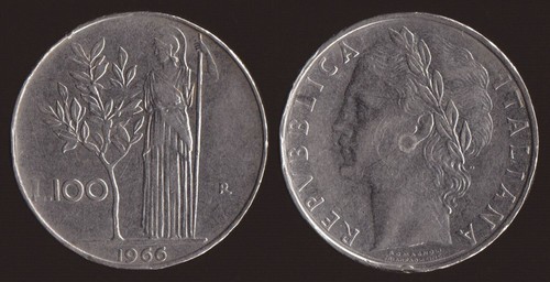 100 lire 1966 - 100, minerva