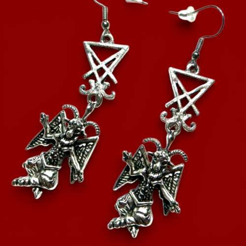 Baphomet earrings silvertone - baphomet,