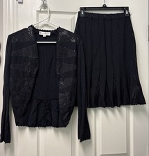 Tuta St. John sera Santana maglia nera impreziosita gonna paillettes scintillante 2