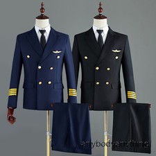 Costume uomo capitano compagnia aerea giacca pantaloni pilota blazer aviatore uniforme cool