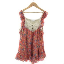 Camicetta COCO DEAL senza maniche floreale collo quadrato con volant rossa...