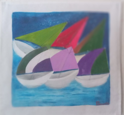 Arazzo dipinto mano - dipinto, "regata