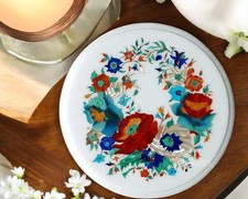 Tavolo in marmo 18" pietre semi preziose intarsiato lavoro fatto a mano decorazione