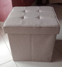 Pouf Cubo Poggiapiedi Sgabello Contenitore Pieghevole con Coperchio Beige