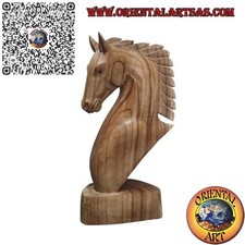 Scultura testa di cavallo in legno di pino americano da 50 cm fatta a mano