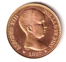 ESPAÑA 20 pesetas oro 1887