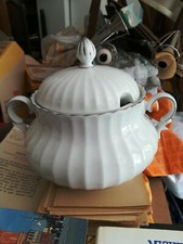Antica zuppiera bianca e argento WUNSIEDEL BAVARIA PORCELAINE.INTEGRA E PERFETTA