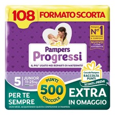 Pampers Progressi Junior 500 Punti Coccole extra in omaggio Taglia 5 (11-25 kg)