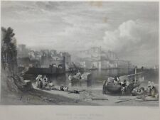 Stampa antica Veduta Pozzuoli Napoli Campania XIX sec.