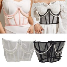 Cintura Corsetto Da Donna Top Di Perle Cintura Senza Spalline Bustino ☆