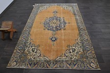 Tappeto vintage turco Oushak 5x8 kilim tappeto anatolico fatto a mano decorazione boho ARANCIONE