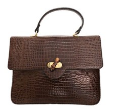 Borsa vintage  in vera pelle marrone di medie dimensioni con rifiniture dorate.