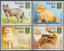 Tuvalu 1997 Gatti Korat King/Ginger Kitten/Cameo Ombreggiato/Maine Coon Animali 4v MNH