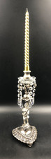 CANDELABRO PORTA CANDELE ARGENTATO PUTTI CON CRISTALLI VINTAGE