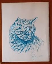 QUADRI DISEGNO GATTINO MICIO  24X30  CON AUTENTICA DELL'ARTISTA ARREDO REGALI
