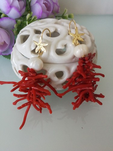 Orecchini con corallo - , rosso