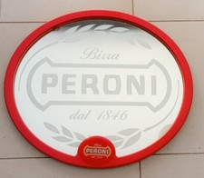 ♥ SPECCHIO PUBBLICITARIO BIRRA PERONI OVALE CORNICE ROSSA VINTAGE BAR 60cm targa