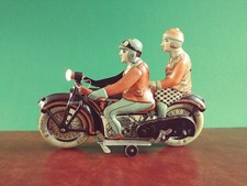 Rarissimo giocattolo in latta anni '30 Tippco TCO passeggero moto