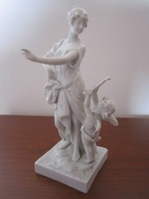 STATUINA CAPODIMONTE IN CERAMICA BIANCA GRUPPO 2 FIGURE PUTTO + FANCIULLA 16 CM