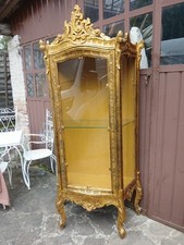 VETRINA BAROCCHETTO DORATA RICCHI INTAGLI LEGNO - 4 RIPIANI VETRO - 1960 EMILIA