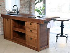 Isola Cucina INDUSTRIAL in legno massello + bancone 200x100xh100 ANCHE SU MISURA