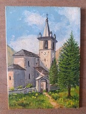 Quadro Dipinto Olio Tavola Neirotti Torino Champorcher Aosta Chiesa Paesaggio 
