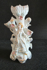 Statuina Vaso Decorativo in Ceramica di Capodimonte con Bambina e Fiori