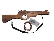 FUCILE IN LEGNO ARTIGIANALE SPARA ELASTICI CON 6 ELASTICI GIOCATTOLO CM. 37X8X2