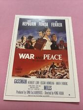 MINI LOCANDINA CIAK FILM War And Peace Guerra E Pace