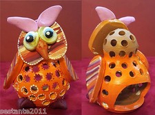 GUFO TERRACOTTA TRAFORATO DECORAZIONE CASA ARTIGIANATO PUGLIESE ALTEZZA 12 CM CA