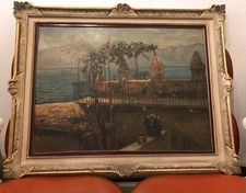Grande quadro FIRMA ALFONSO MONFARDINI. Lago di Garda, Torri del Benaco. 1934.