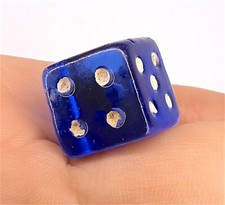 dado da gioco in vetro blu puntini bianchi vintage 80s