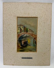 Quadro dipinto ad olio canale con gondola A. M. Armao 29,5x22,5 cm arredo