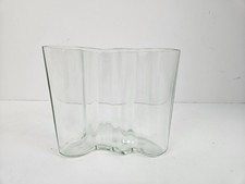 Vaso vetro artistico trasparente ondulato Alvar Aalto 100 Iittala 1998 Finlandia tonalità verde