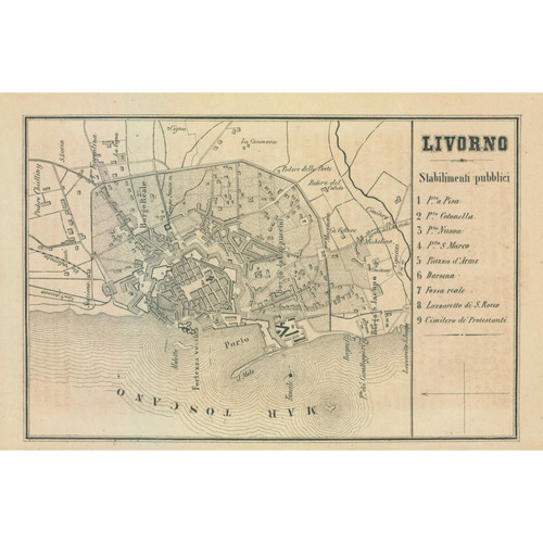 Mappa storica livorno - -, italia