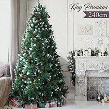 Albero di Natale 250cm King Premium Verde Innevato 1600 Rami Folto con Pigne