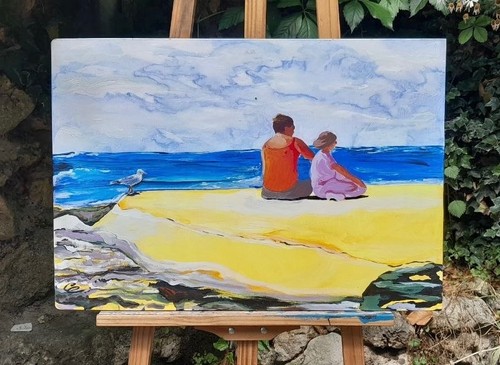 Quadro dipinto mano spiaggia - dipinto, a
