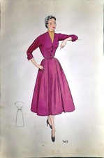 Stampa antica MODA FEMMINILE INVERNO 1954 DONNA - Pl. 769 Antique print fashion
