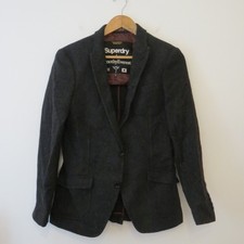 SUPERDRY TIMOTHY EVEREST GIACCA BLAZER UK 34 SMALL HERRINGBONE BLU NAVY INGLESE