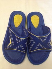 Blue slippers with yellow and