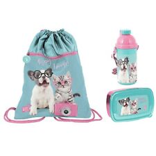 Cane Gatto Happy Friends Set Sacca Borsa Zaino Piatto Box Portamerenda Borraccia